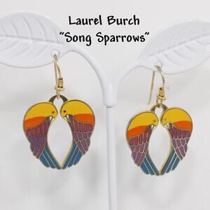 Laurel Burch Song Sparrows Bird Earrings Enamel Gold Plated Vintage 1980s